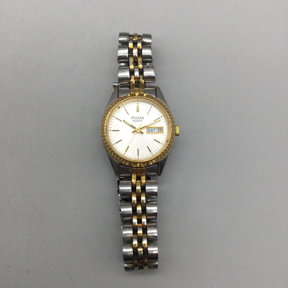 Vintage Pulsar V733-X003 Womens Watch 23mm Two Tone Day Date New Battery 6.25